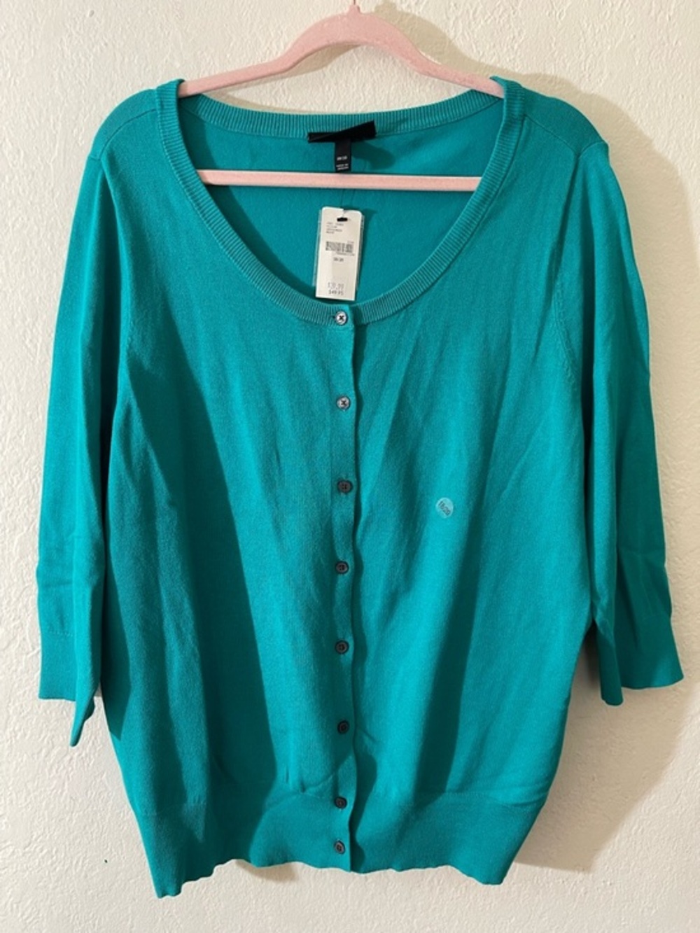 NWT Lane Bryant Teal Crewneck Button Cardigan Women Size 18/20 Preppy Casual